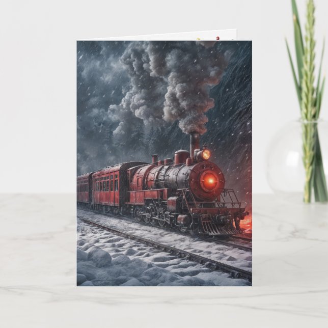 Christmas Red Vintage Snow Train Card (Front)
