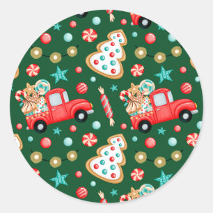 Christmas Red Vintage Truck and Christmas Candy  Classic Round Sticker
