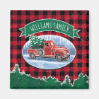 Christmas Red Vintage Truck Buffalo Plaid Add Name