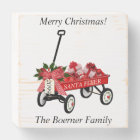 Christmas Red Wagon Wood Box Sign Centerpiece Desk