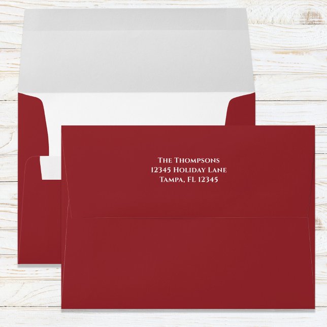 Christmas Red Watercolor Holly Berries Greenery Envelope (Simple dark red envelope with the return address printed on the back flap. )