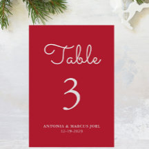 Christmas Red Wedding Table number Card