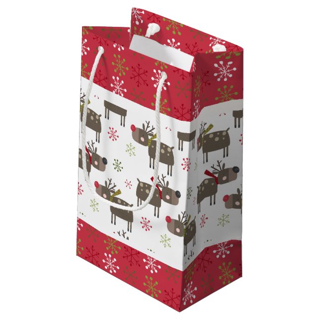 Christmas Red, White and Green Reindeer  Small Gift Bag (Back Angled)