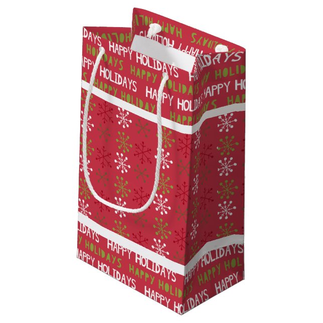 Christmas Red, White and Green Snowflake  Small Gift Bag (Back Angled)