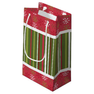 Christmas Red, White and Green Snowflakes, Stripes Small Gift Bag