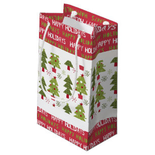 Christmas Red, White and Green Trees and Snowflake Small Gift Bag