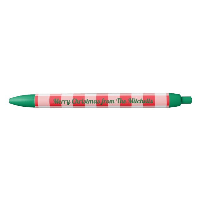 Christmas Red White Check NAME Black Ink Pen (Front)