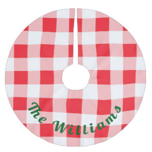 Christmas Red White Check NAME Brushed Polyester Tree Skirt