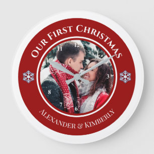 Christmas Red White Circle with Top Bottom Texts Large Clock