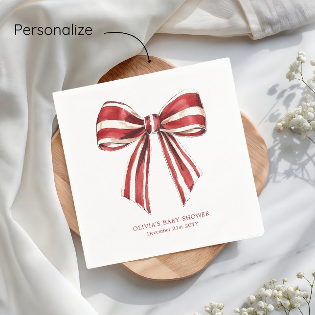 Christmas Red | White Coquette Bow Baby Shower Napkin (Creator Uploaded)