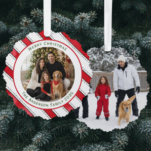Christmas Red White Easy 2 Photo Tree Decoration Card