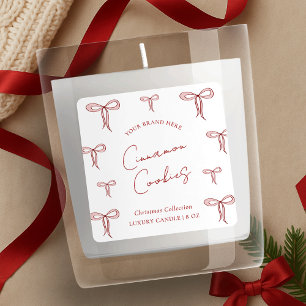 Christmas Red & White Elegant Bows Candle Jar Square Sticker