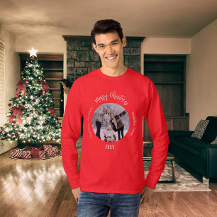 Christmas red white family photo names guys T-Shirt