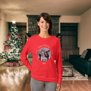 Christmas red white family photo names woman T-Shirt