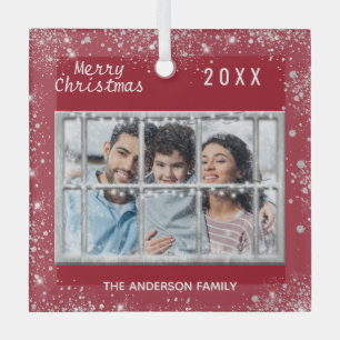 Christmas red white family photo winter window glass tree decoration