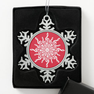 Christmas Red White G-Clef Snowflake Monogram Snowflake Pewter Christmas Ornament
