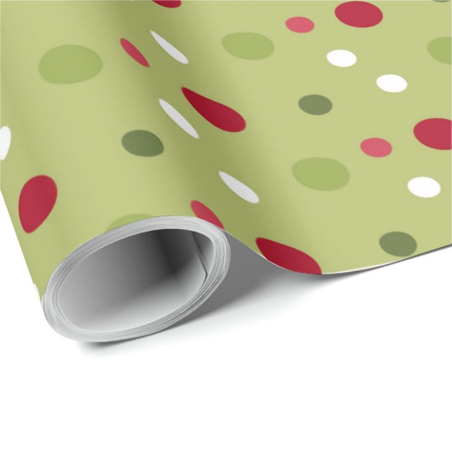 Christmas Red, White Green Dots with Green Backing Wrapping Paper (Roll Corner)