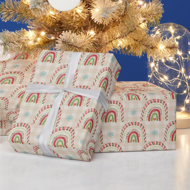 Christmas Red White Green Rainbows & Snowflakes Wrapping Paper (Holidays)