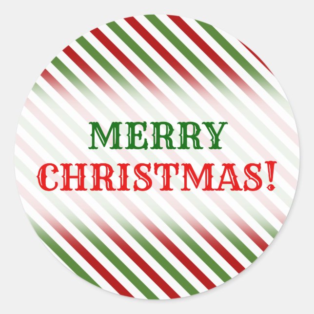 Christmas; Red, White & Green Striped Pattern Classic Round Sticker (Front)