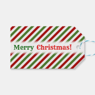 Christmas; Red, White & Green Striped Pattern Gift Tags