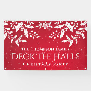 Christmas Red & White Holly, Deck-The-Halls, Party Banner