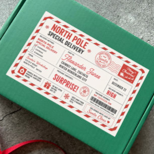 Christmas Red White North Pole Delivery From Santa Rectangular Sticker