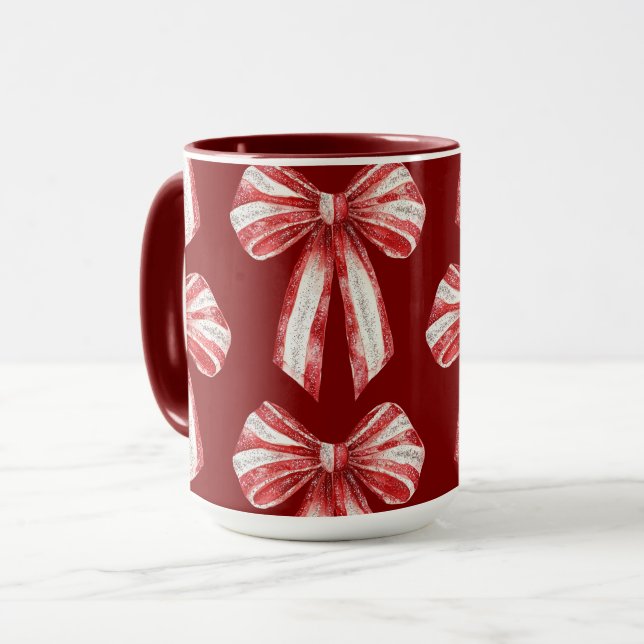 Christmas Red White Peppermint Bows  Mug (Front Left)