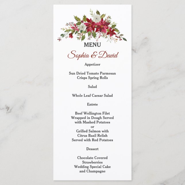 Christmas Red White Poinsettia Wedding Menu (Front)
