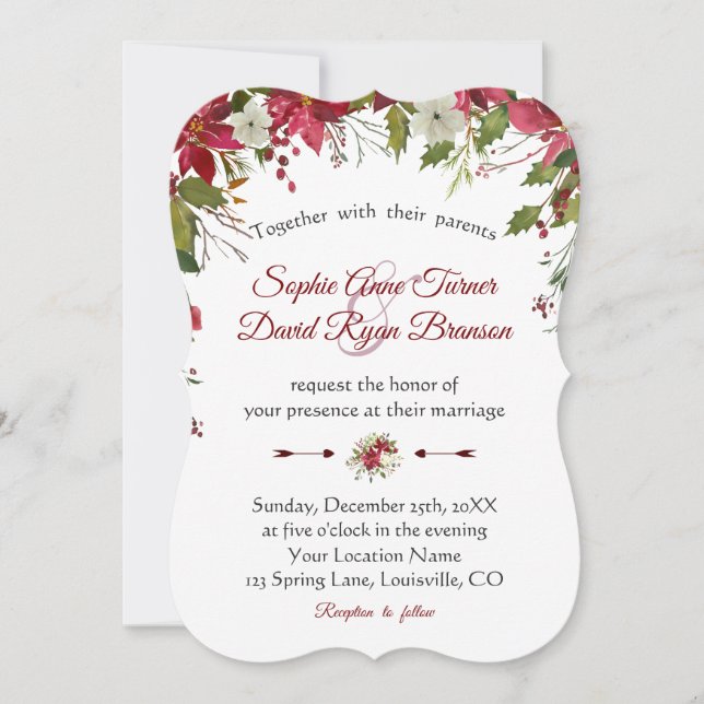 Christmas Red White Poinsettia Wedding Wedding Invitation (Front)