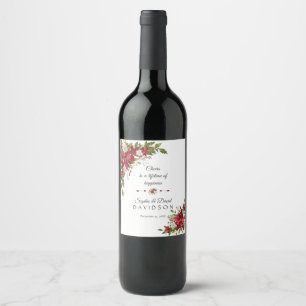 Christmas Red White Poinsettia Wedding Wine Label