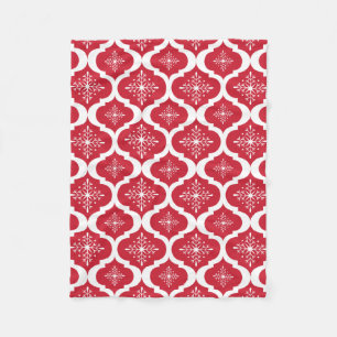 Christmas Red White Snowflakes Lattice Pattern Fleece Blanket