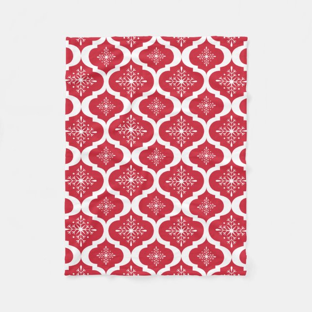 Christmas Red White Snowflakes Lattice Pattern Fleece Blanket (Front)