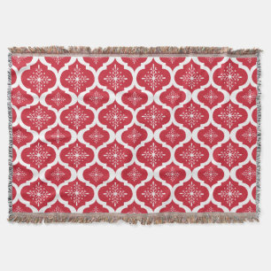 Christmas Red White Snowflakes Lattice Pattern Throw Blanket