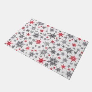 Christmas, red, white, snowflakes, winter, New yea Doormat