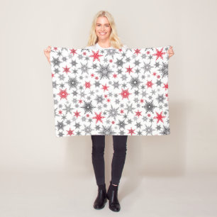 Christmas, red, white, snowflakes, winter, New yea Fleece Blanket