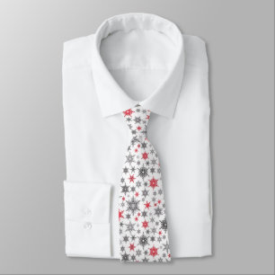 Christmas, red, white, snowflakes, winter tie