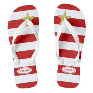 Christmas Red White Stripes Glitter Star Custom Jandals