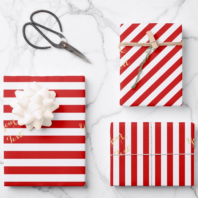 Christmas Red White Stripes Gold Text Holiday Xmas Wrapping Paper Sheet (Christmas Red White Stripes Gold Text Holiday Xmas Wrapping Paper Sheets)