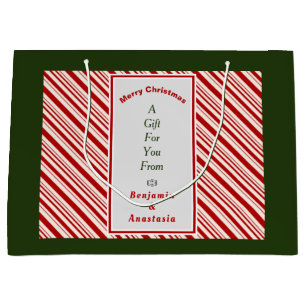 Christmas Red White Stripes Holidays Personalise Large Gift Bag