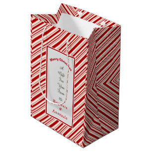 Christmas Red White Stripes Holidays Personalise Medium Gift Bag