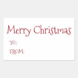 Christmas red white to from blank cute rectangular sticker