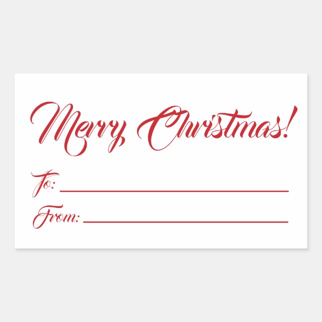 Christmas red white to from blank script elegant rectangular sticker (Front)