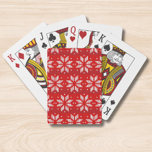 Christmas Red White Winter Holiday Knit Snowflakes Playing Cards