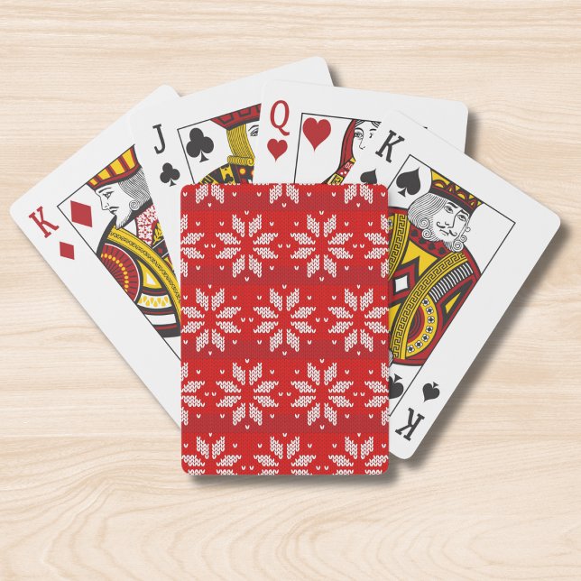 Christmas Red White Winter Holiday Knit Snowflakes Playing Cards (Creator Uploaded)