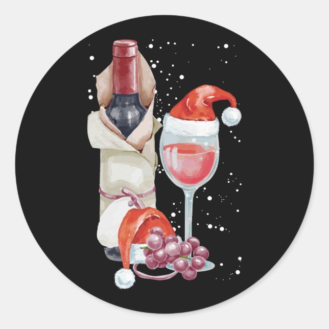 Christmas Red Wine Glass Santa Hat Classic Round Sticker (Front)