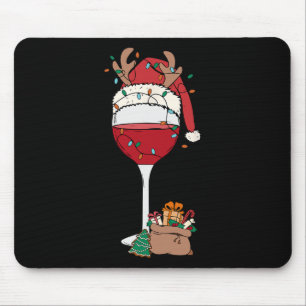 Christmas Red Wine Glass Santa Hat Reindeer Fun Xm Mouse Pad