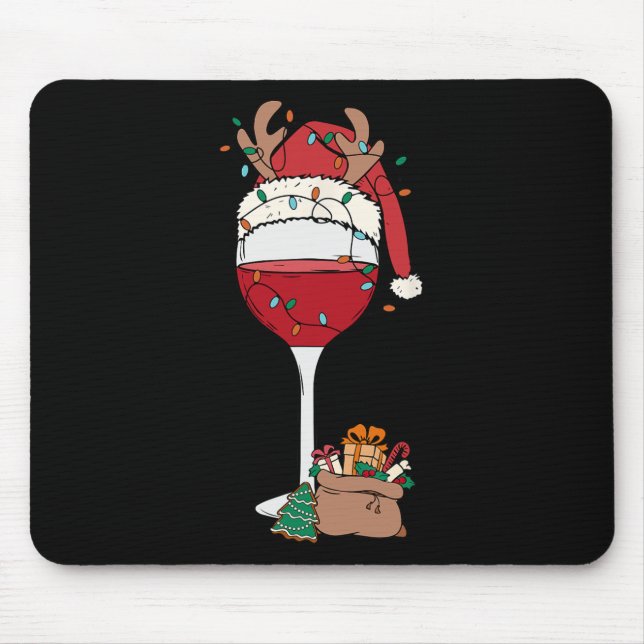 Christmas Red Wine Glass Santa Hat Reindeer Fun Xm Mouse Pad (Front)