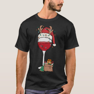 Christmas Red Wine Glass Santa Hat Reindeer Fun Xm T-Shirt
