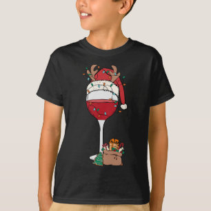 Christmas Red Wine Glass Santa Hat Reindeer Fun Xm T-Shirt