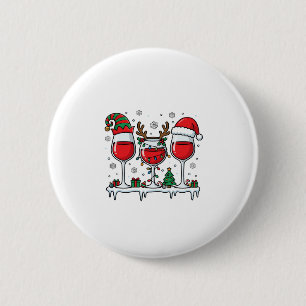 Christmas Red Wine Glasses Holiday Vector 6 Cm Round Badge